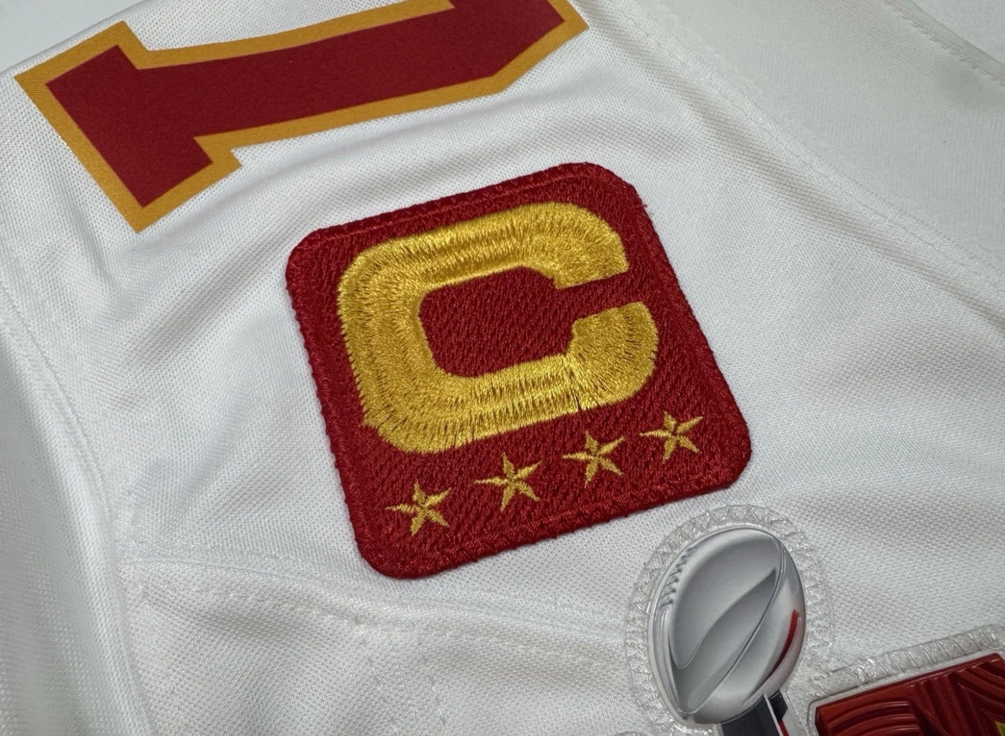 KANSAS CITY CHIEFS TRAVIS KELCE WHITE SUPER BOWL JERSEY