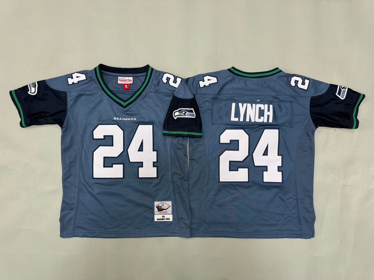 SEATTLE SEAHAWKS MARSHAWN LYNCH BLUE VINTAGE JERSEY