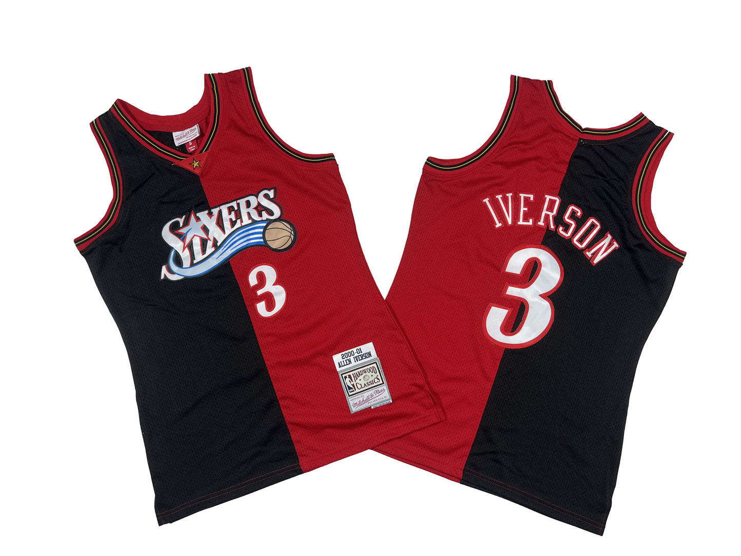 PHILADELPHIA 76ERS ALLEN IVERSON RED AND BLACK VINTAGE JERSEY