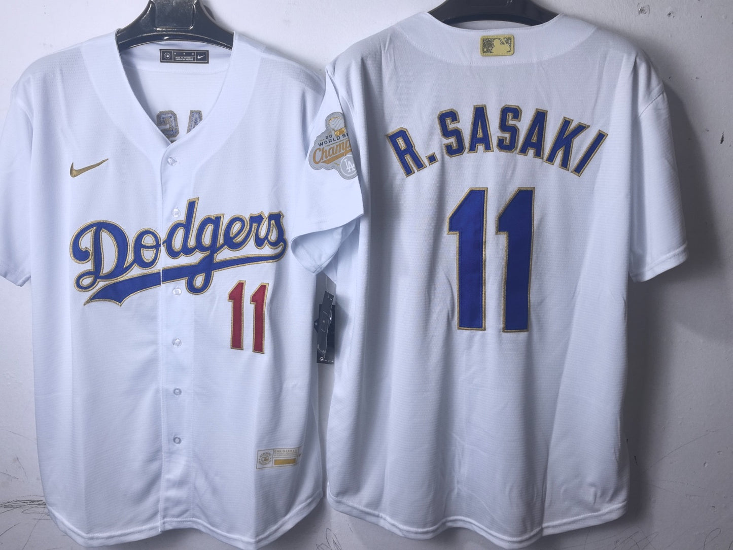 Los Angeles Dodgers Roki Sasaki White and Gold Jersey
