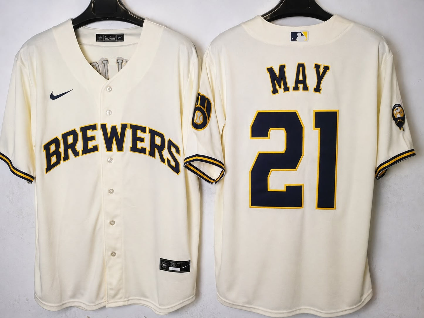 MILWAUKEE BREWERS DUSTIN MAY WHITE JERSEY