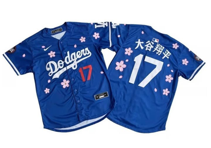 Los Angeles Dodgers Shohei Ohtani Blue Japanese rose blossom jersey 