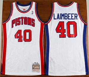DETROI PISTONS BILL LAIMBEER WHITE VINTAGE JERSEY