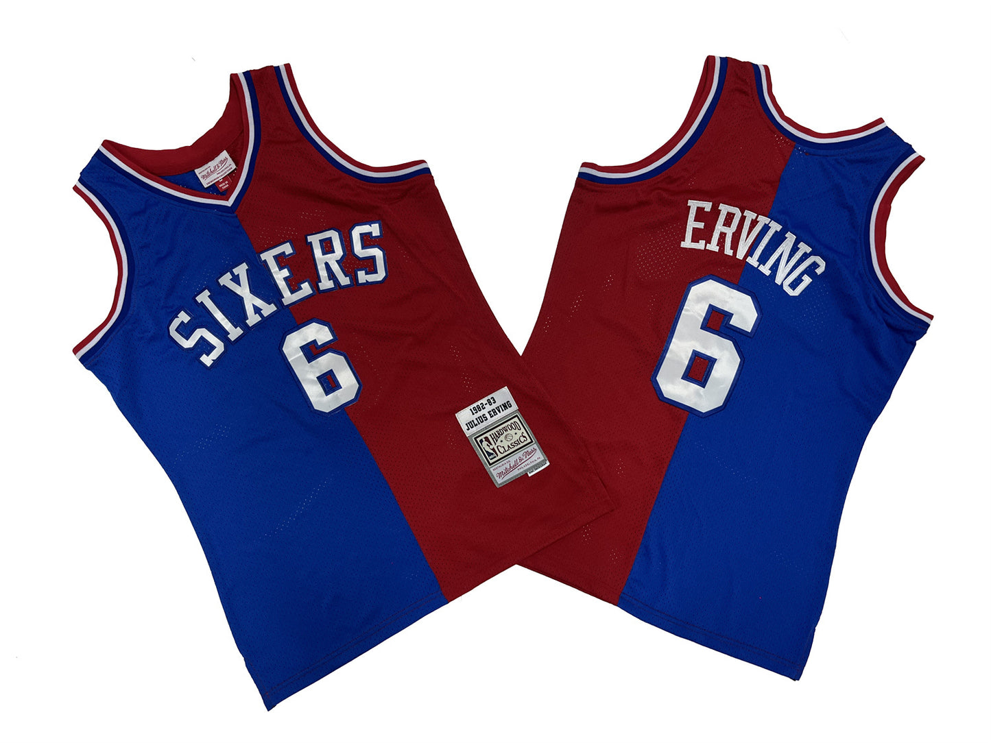 PHILADELPHIA 76ERS JULIUS ERVING BLUE AND RED VINTAGE JERSEY