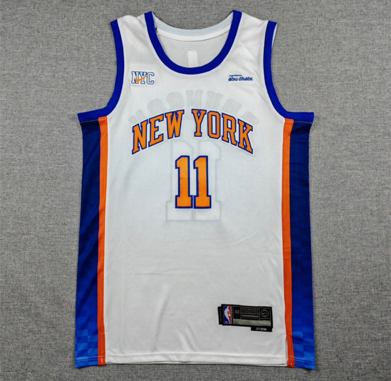 Jalen Brunson White With Blue Side Panels New York Knicks Jersey