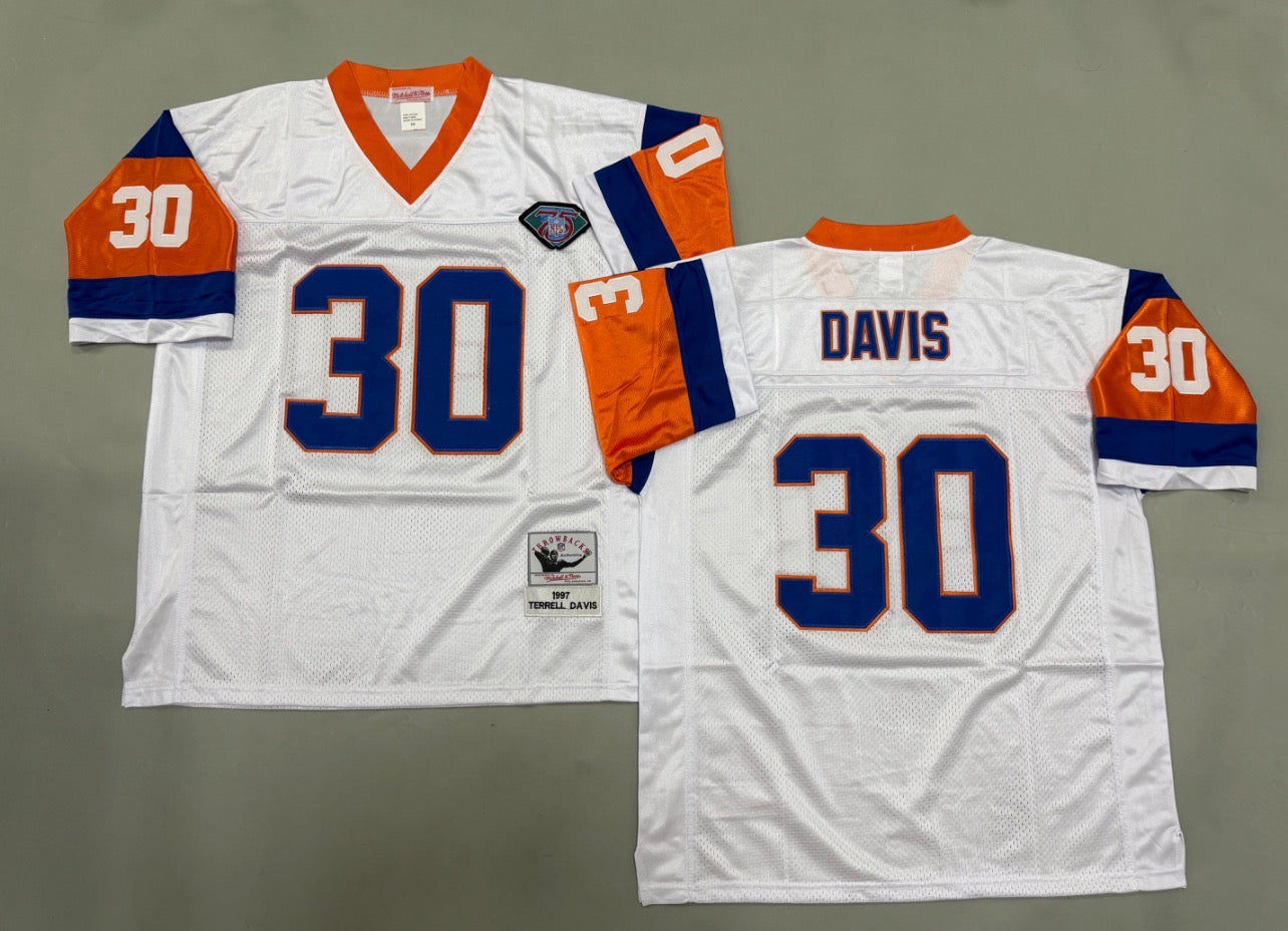 DENVER BRONCOS TERRELL DAVIS WHITE VINTAGE JERSEY