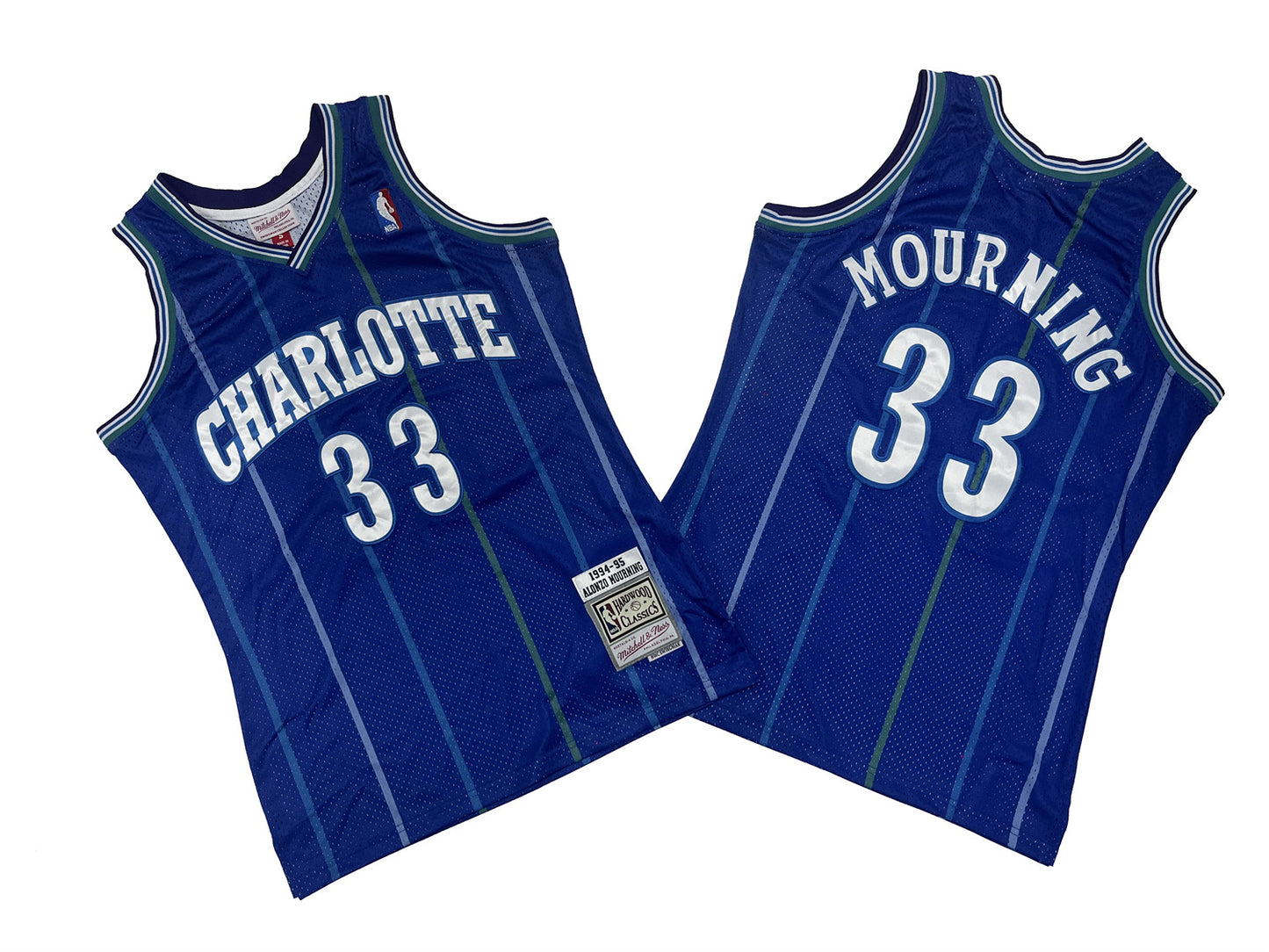 CHARLOTTE HORNETS ALONZO MOURNING BLUE VINTAGE JERSEY