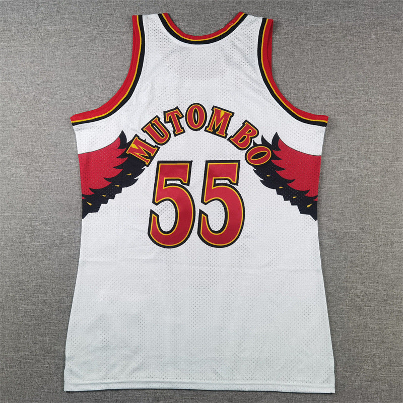 ATLANTA HAWKS DIKEMBE MUTOMBO WHITE VINTAGE JERSEY