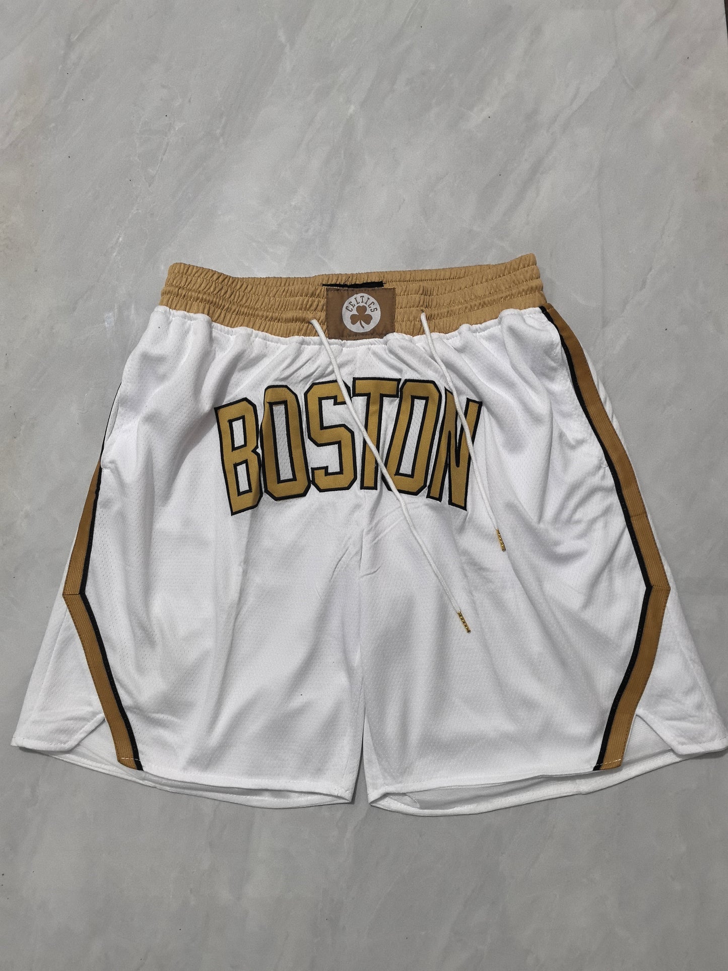 BOSTON CELTICS WHITE AND GOLD SHORTS