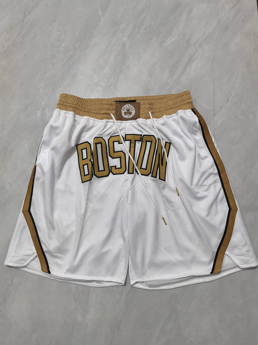 BOSTON CELTICS WHITE AND GOLD SHORTS