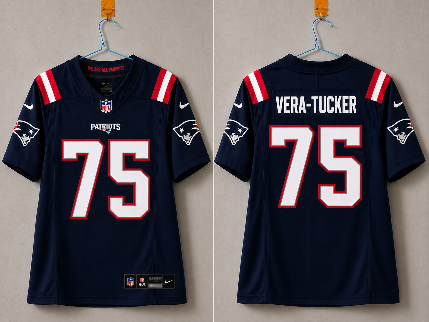 NEW ENGLAND PATRIOTS ELIJAH VERA TUCKER BLUE JERSEY