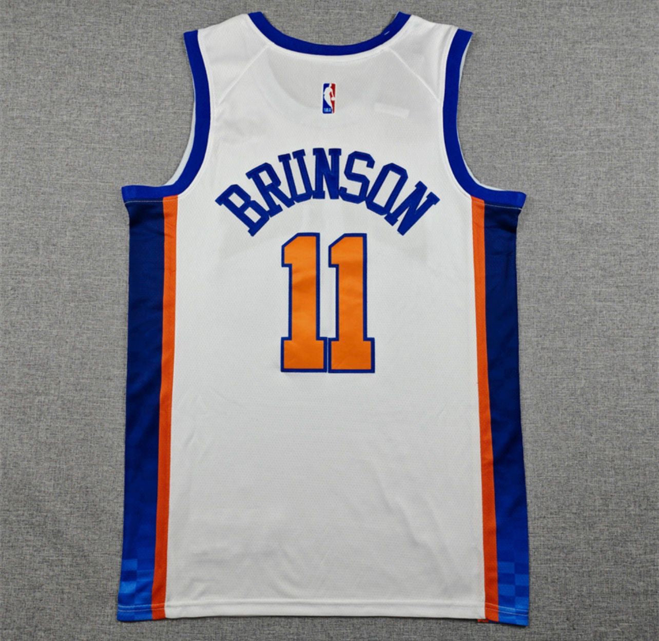 Jalen Brunson White With Blue Side Panels New York Knicks Jersey