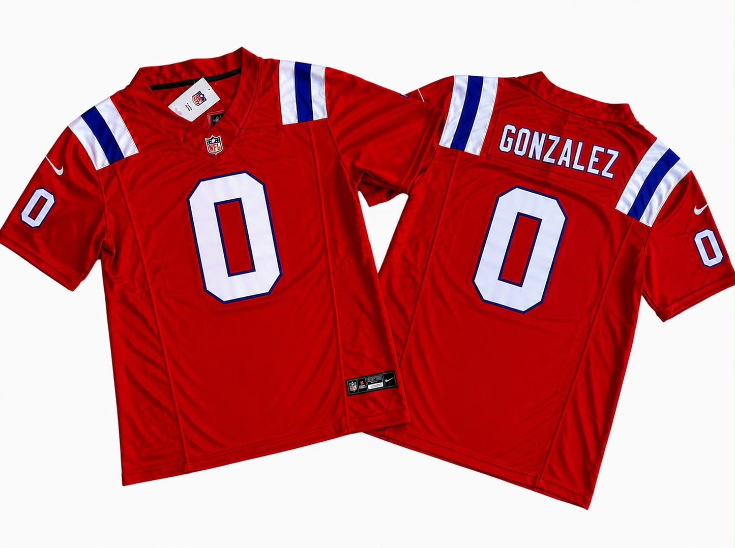 NEW ENGLAND PATRIOTS CHRISTIAN GONZALEZ RED JERSEY