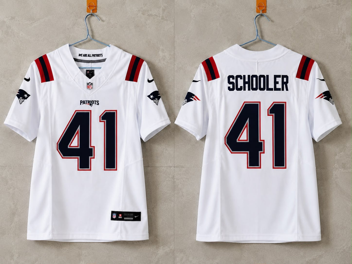 NEW ENGLAND PATRIOTS BRENDEN SCHOOLER WHITE JERSEY