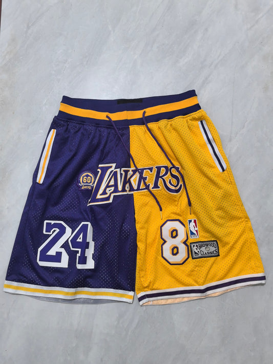 LOS ANGELES LAKERS KOBE BRYANT PURPLE AND YELLOW SHORTS