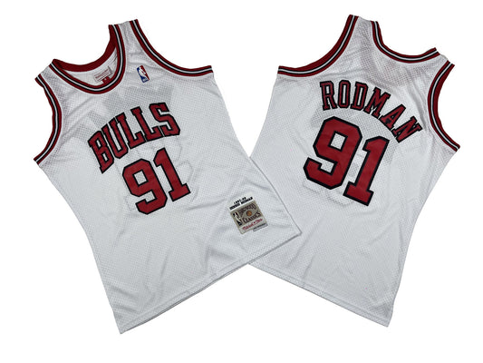 CHICAGO BULLS DENNIS RODMAN WHITE VINTAGE JERSEY
