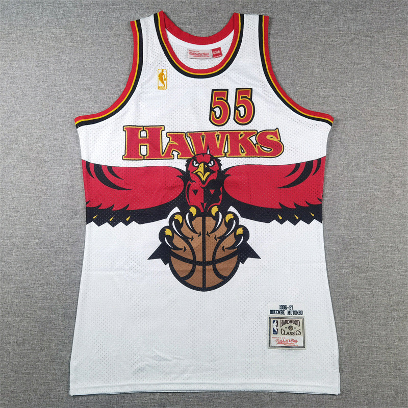 ATLANTA HAWKS DIKEMBE MUTOMBO WHITE VINTAGE JERSEY
