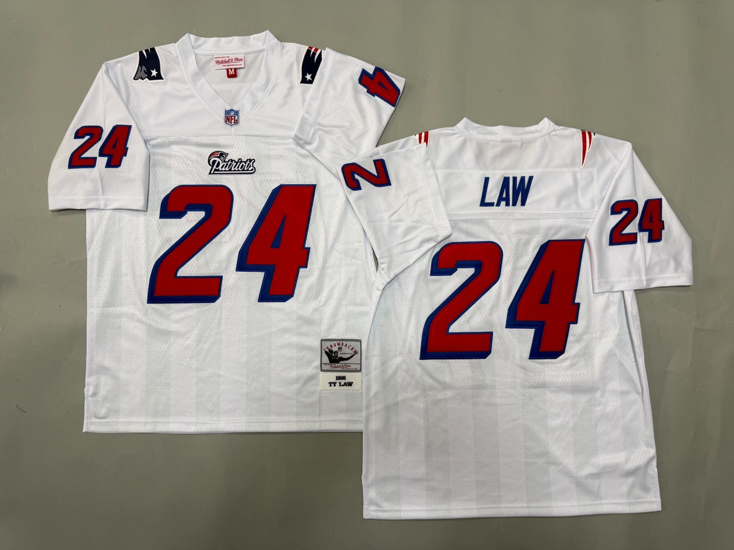 NEW ENGLAND PATRIOTS TY LAW RETRO WHITE VINTAGE JERSEY