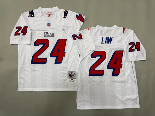 NEW ENGLAND PATRIOTS TY LAW RETRO WHITE VINTAGE JERSEY