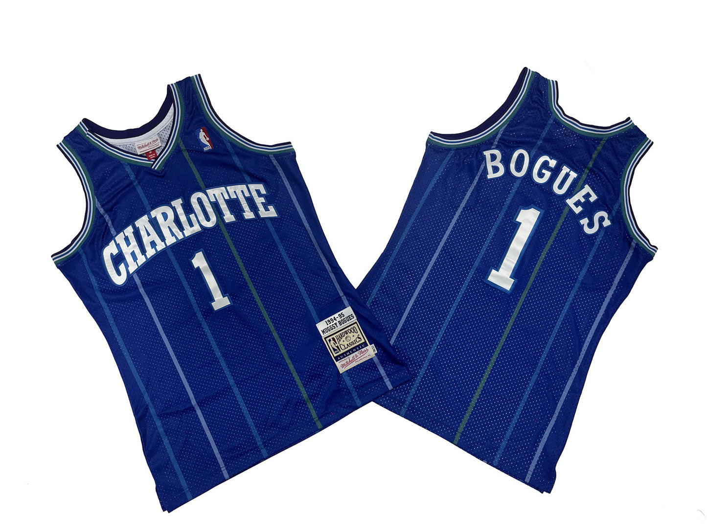 CHARLOTTE HORNETS MUGGSY BOGUES BLUE VINTAGE JERSEY
