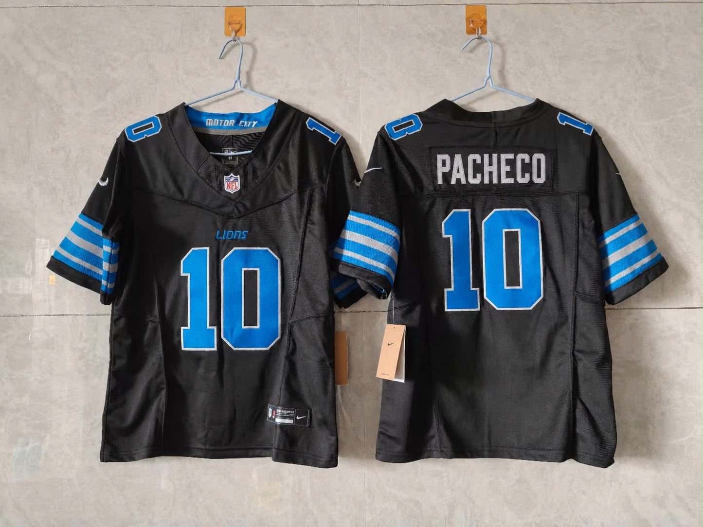 DETROIT LIONS ISIAH PACHECO BLACK JERSEY