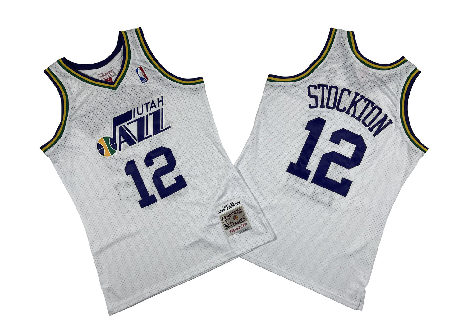 UTAH JAZZ JOHN STOCKTON WHITE VINTAGE JERSEY