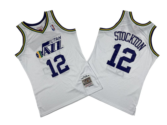 UTAH JAZZ JOHN STOCKTON WHITE VINTAGE JERSEY