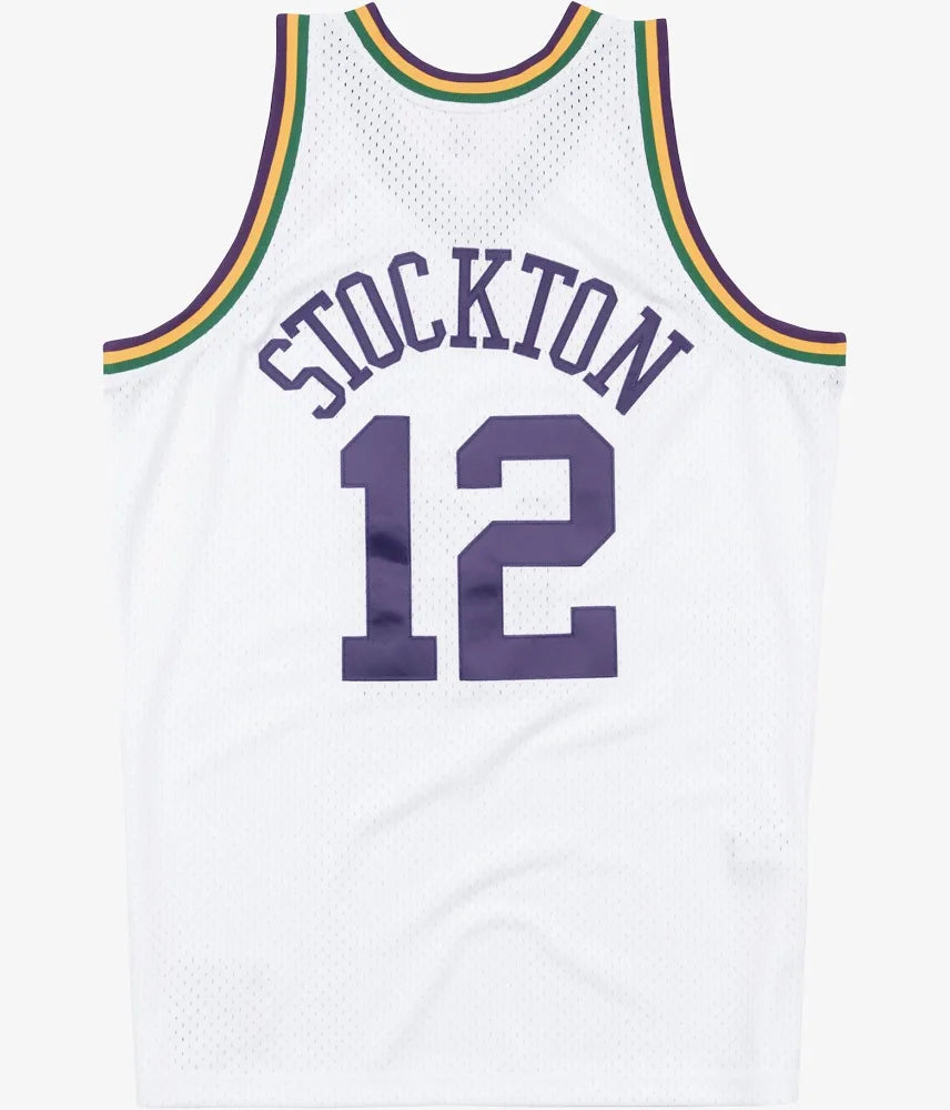 UTAH JAZZ JOHN STOCKTON WHITE VINTAGE JERSEY