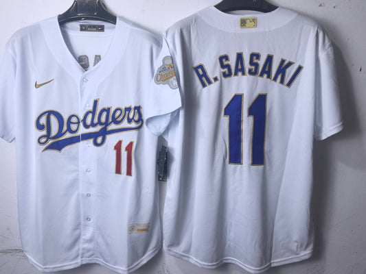 Los Angeles Dodgers Roki Sasaki White and Gold Jersey
