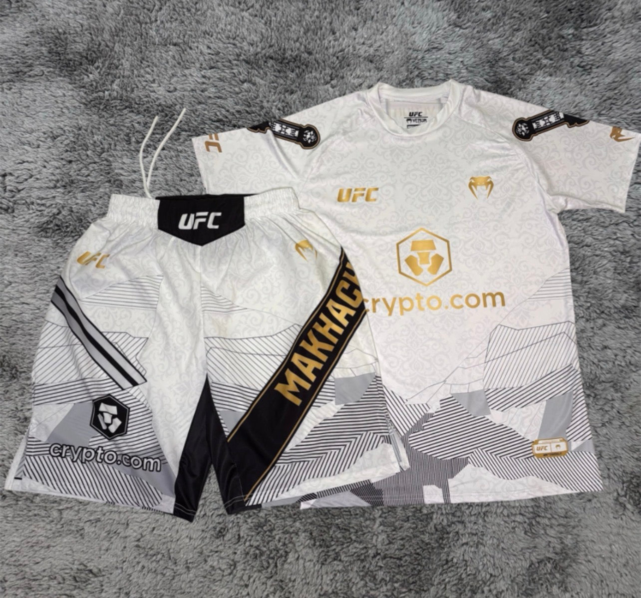 Islam Makhachev White Shorts and Shirt Combo ￼￼￼