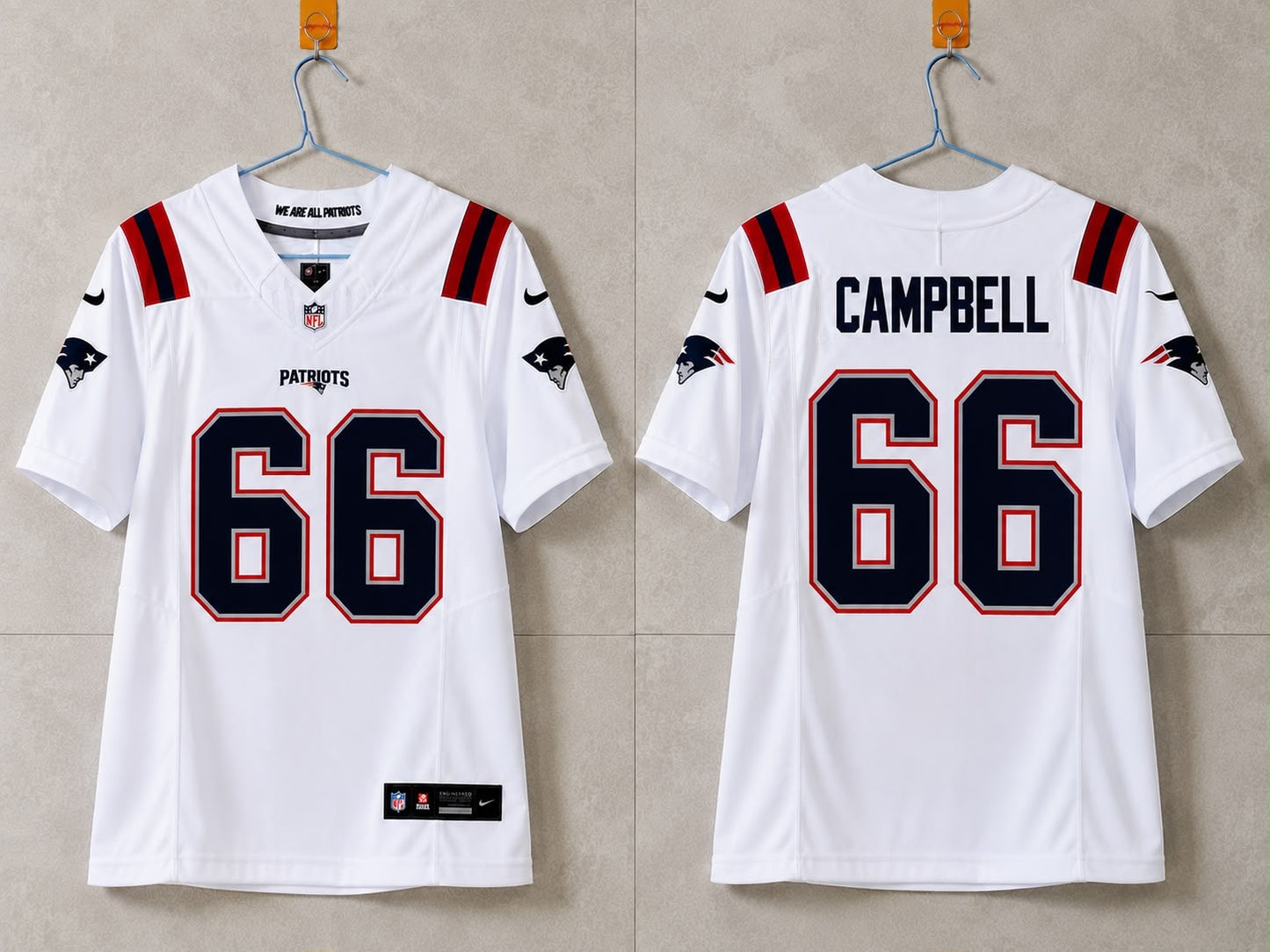 NEW ENGLAND PATRIOTS WILL CAMPBELL WHITE JERSEY