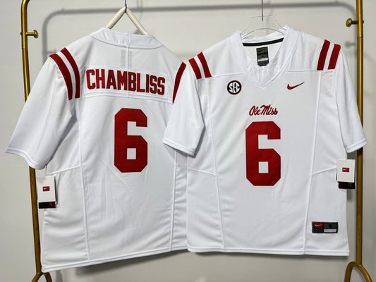 OLE MISS REBELS TAHJ CHAMBERS WHITE JERSEY