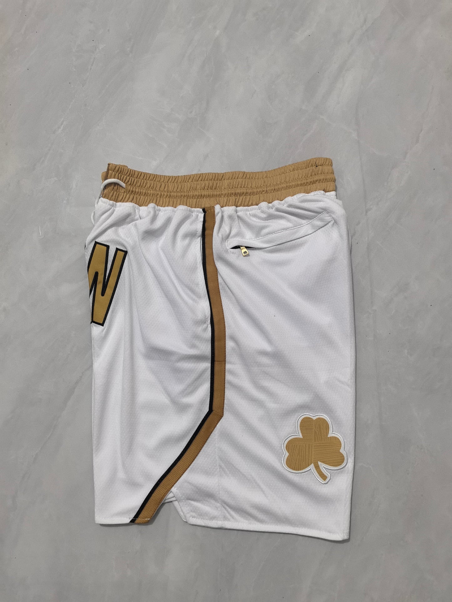 BOSTON CELTICS WHITE AND GOLD SHORTS