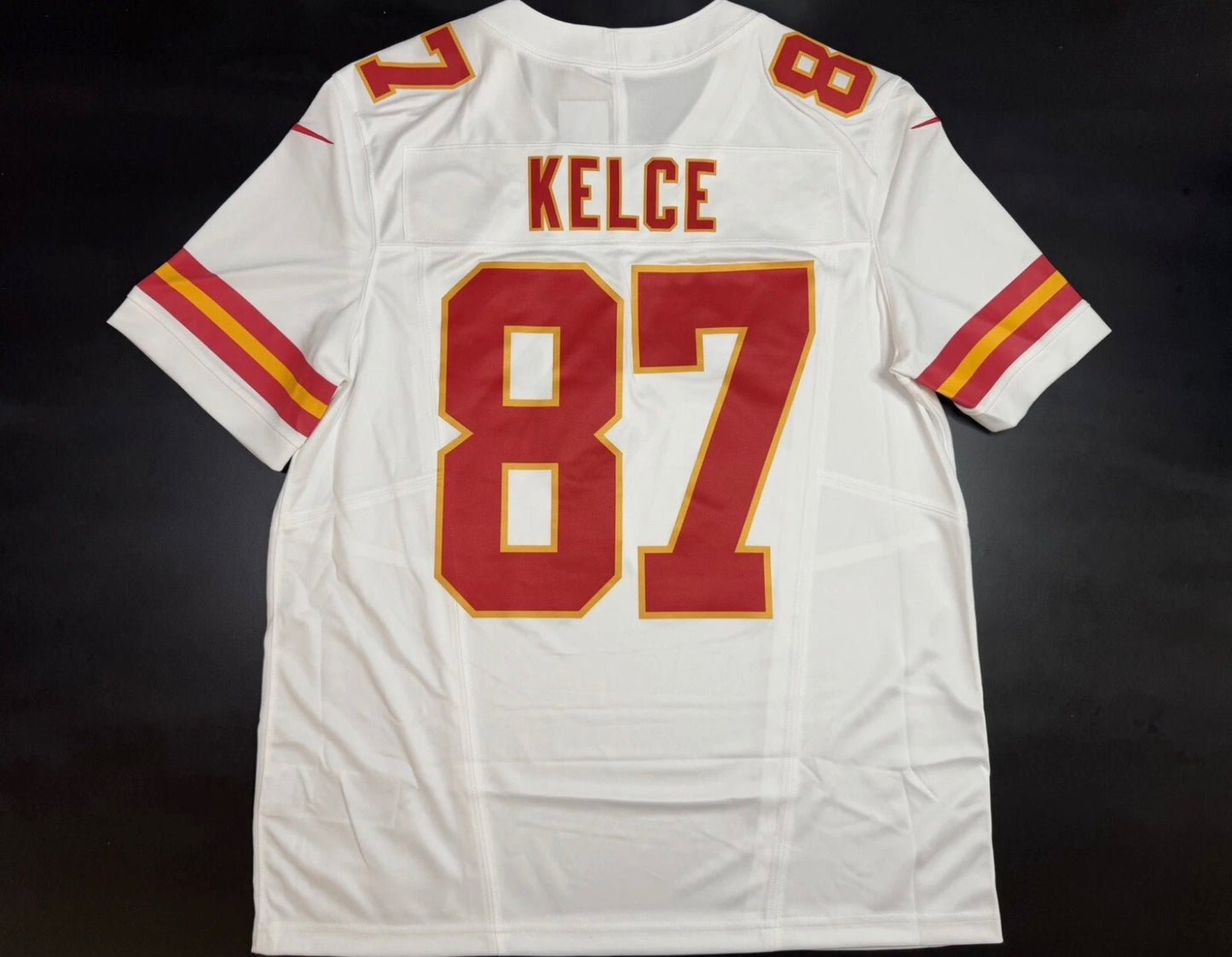 KANSAS CITY CHIEFS TRAVIS KELCE WHITE SUPER BOWL JERSEY