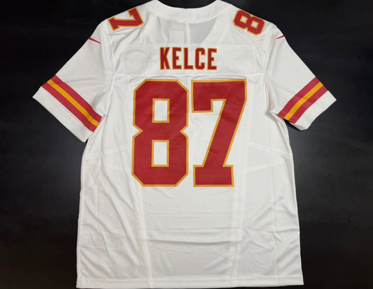 KANSAS CITY CHIEFS TRAVIS KELCE WHITE SUPER BOWL JERSEY