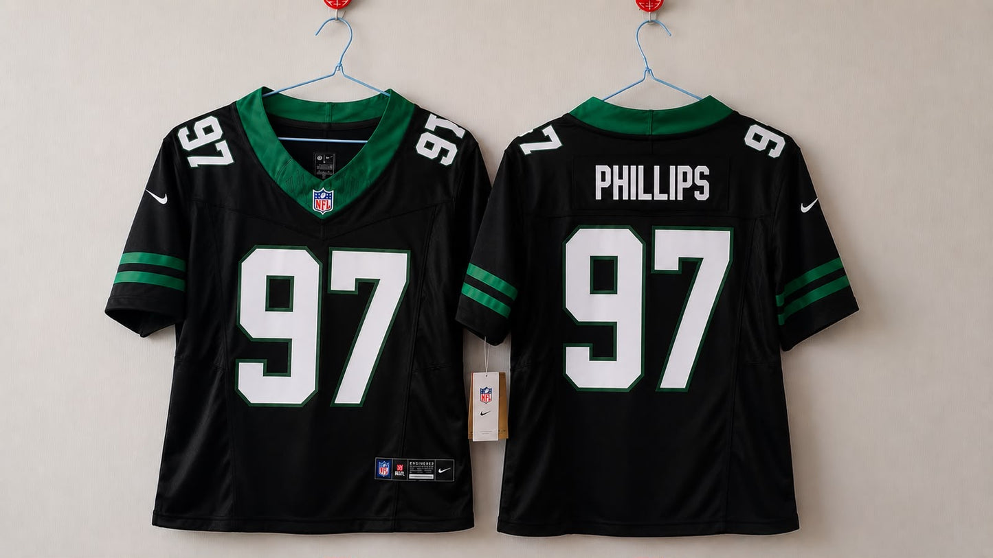 NEW YORK JETS HARRISON PHILLIPS BLACK JERSEY