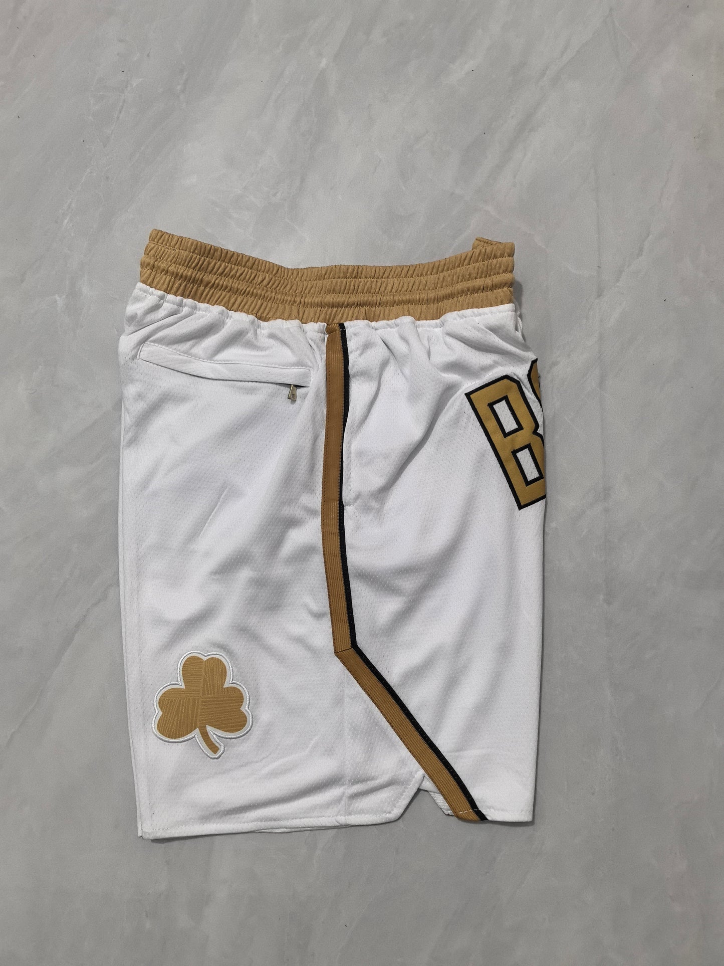 BOSTON CELTICS WHITE AND GOLD SHORTS
