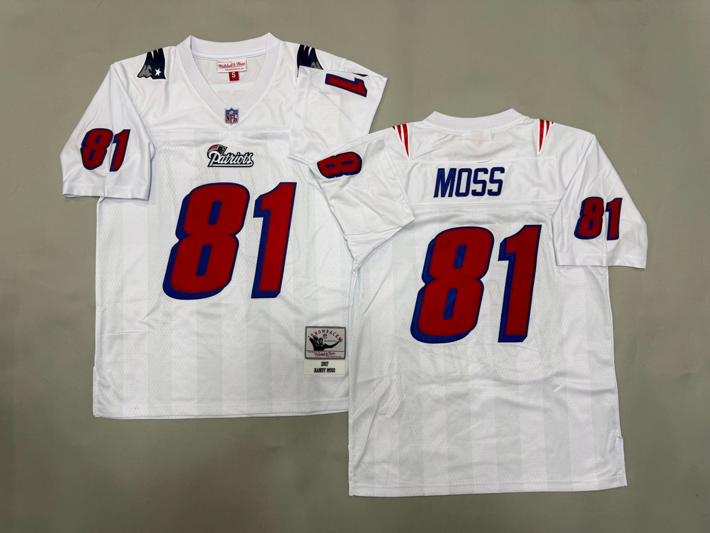 NEW ENGLAND PATRIOTS RANDY MOSS RETRO WHITE VINTAGE JERSEY