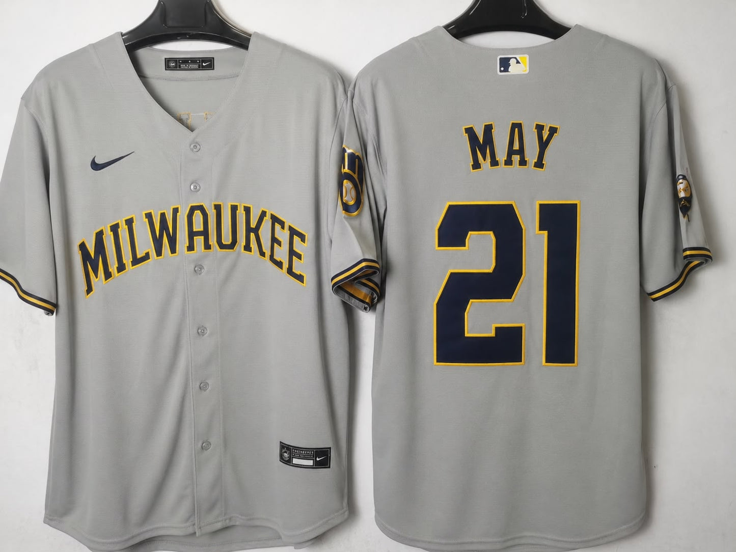 MILWAUKEE BREWERS DUSTIN MAY GREY JERSEY