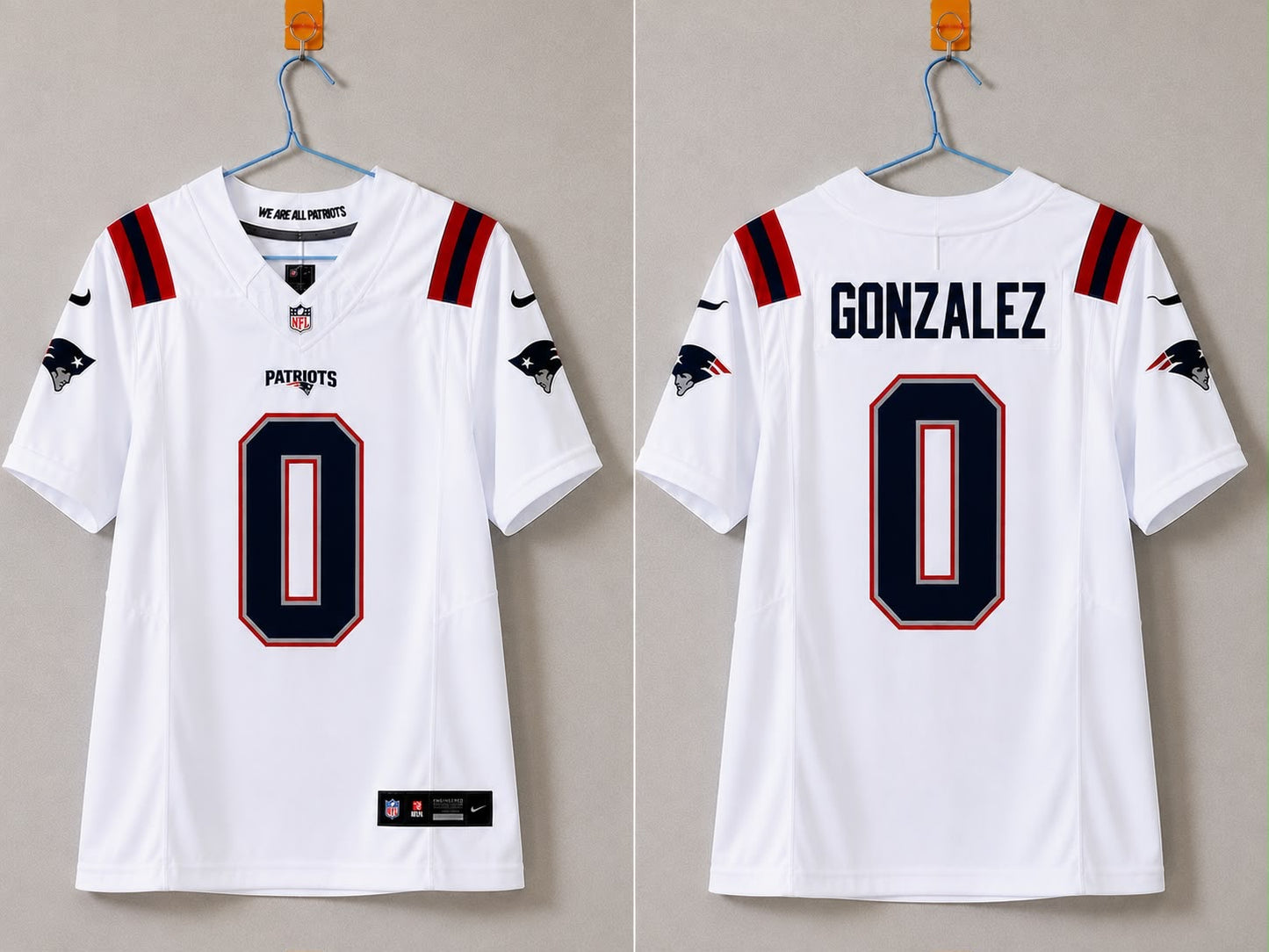 NEW ENGLAND PATRIOTS CHRISTIAN GONZALEZ WHITE JERSEY