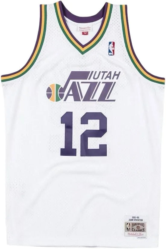 UTAH JAZZ JOHN STOCKTON WHITE VINTAGE JERSEY