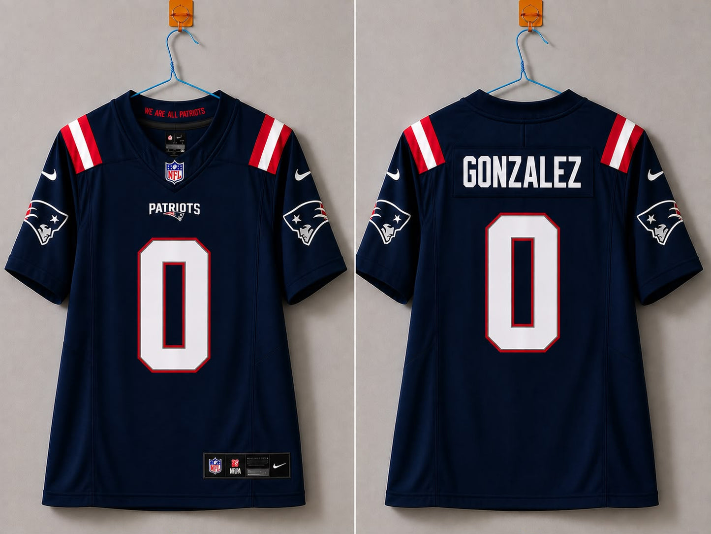 NEW ENGLAND PATRIOTS CHRISTIAN GONZALEZ BLUE JERSEY