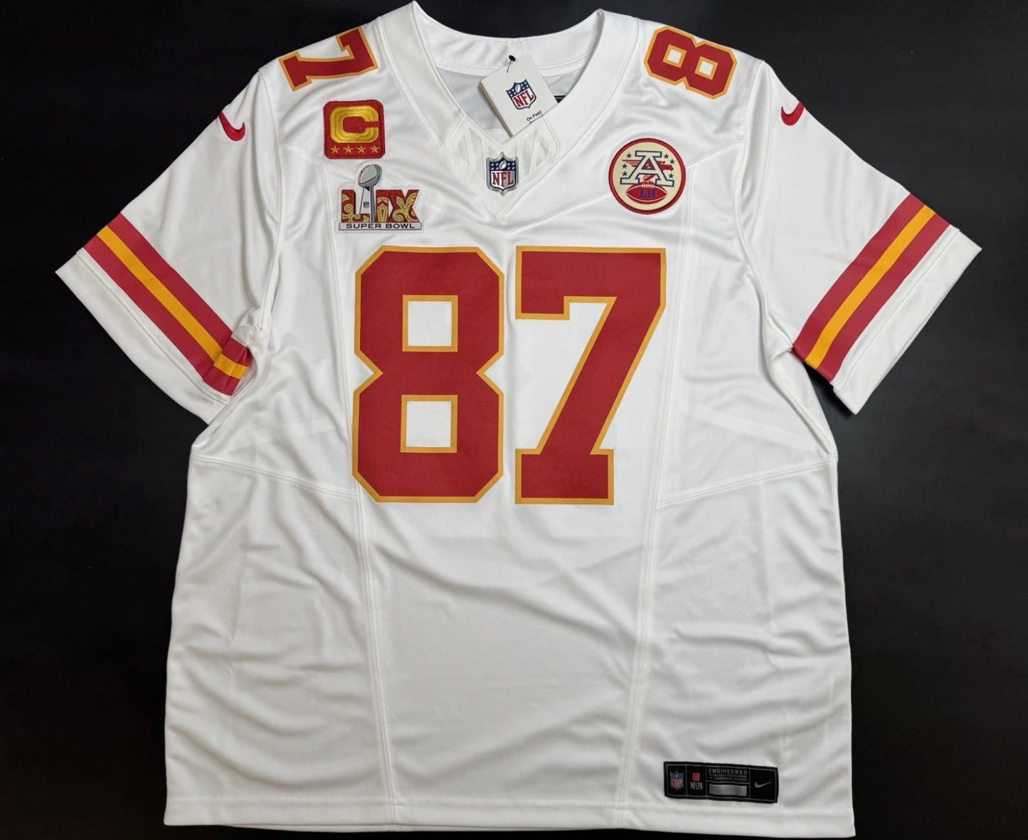 KANSAS CITY CHIEFS TRAVIS KELCE WHITE SUPER BOWL JERSEY