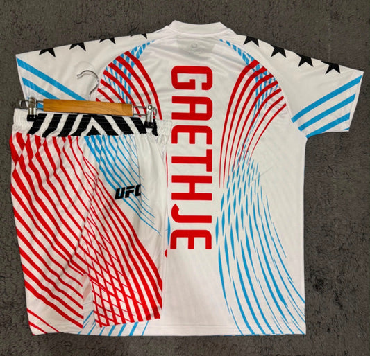 JUSTIN GAETHJE RED WHITE AND BLUE SHIRT AND SHORT COMBO