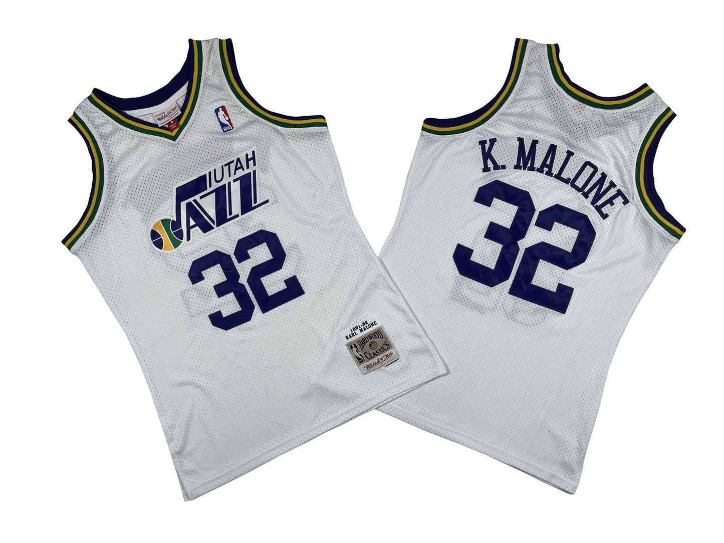 UTAH JAZZ KARL MALONE WHITE VINTAGE JERSEY
