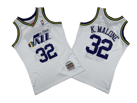 UTAH JAZZ KARL MALONE WHITE VINTAGE JERSEY
