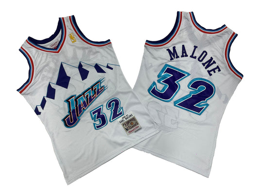 UTAH JAZZ KARL MALONE WHITE VINTAGE JERSEY