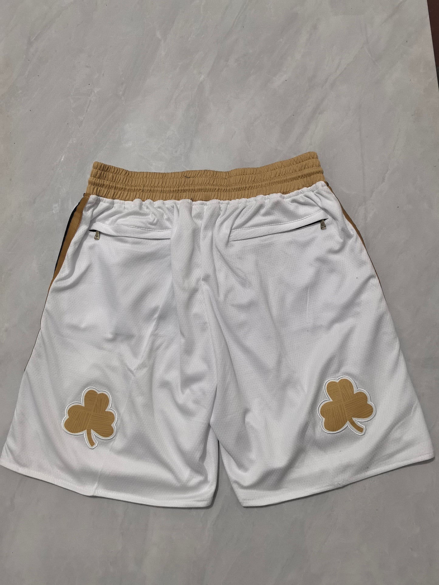 BOSTON CELTICS WHITE AND GOLD SHORTS