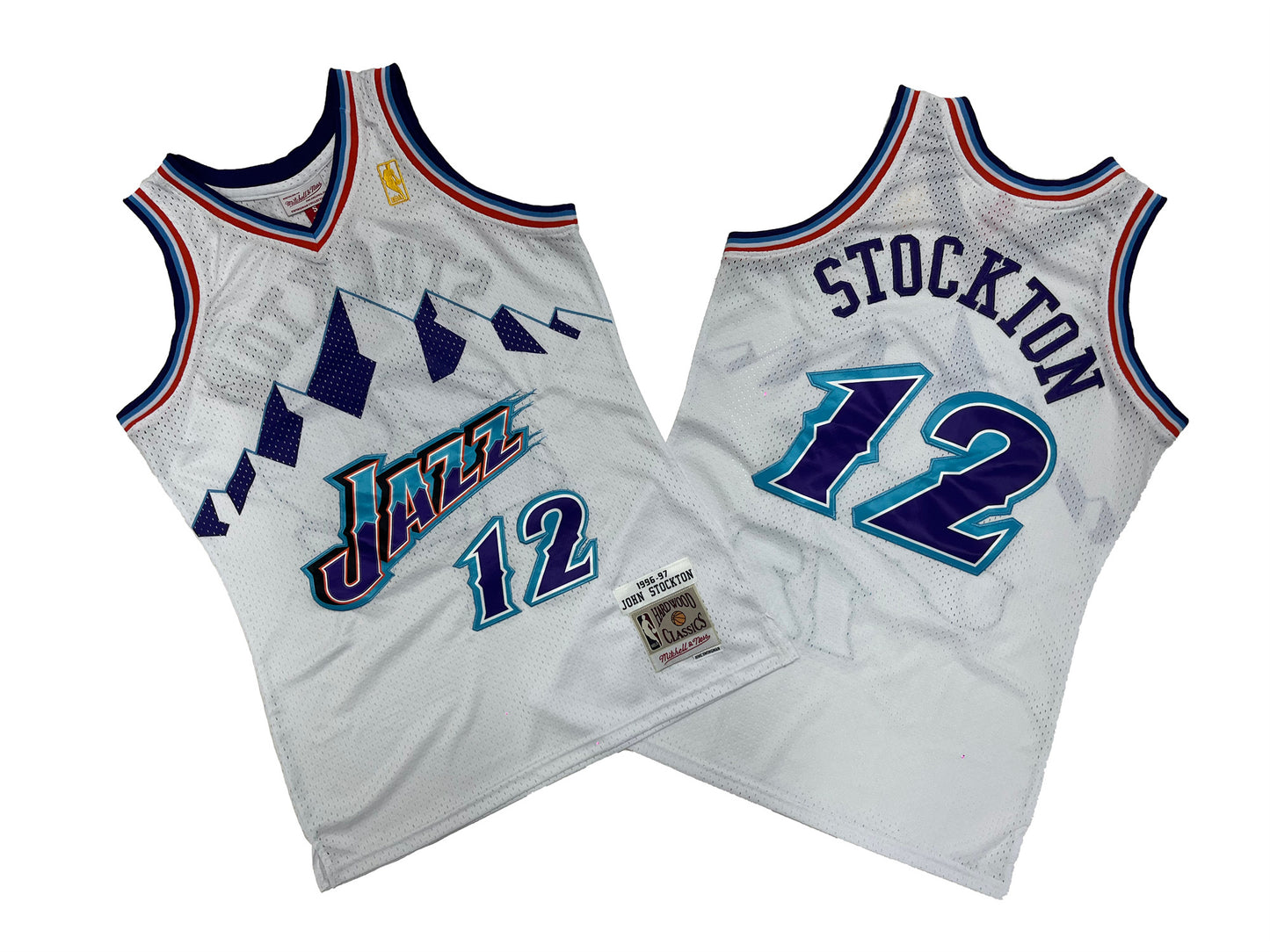 UTAH JAZZ JOHN STOCKTON WHITE VINTAGE JERSEY