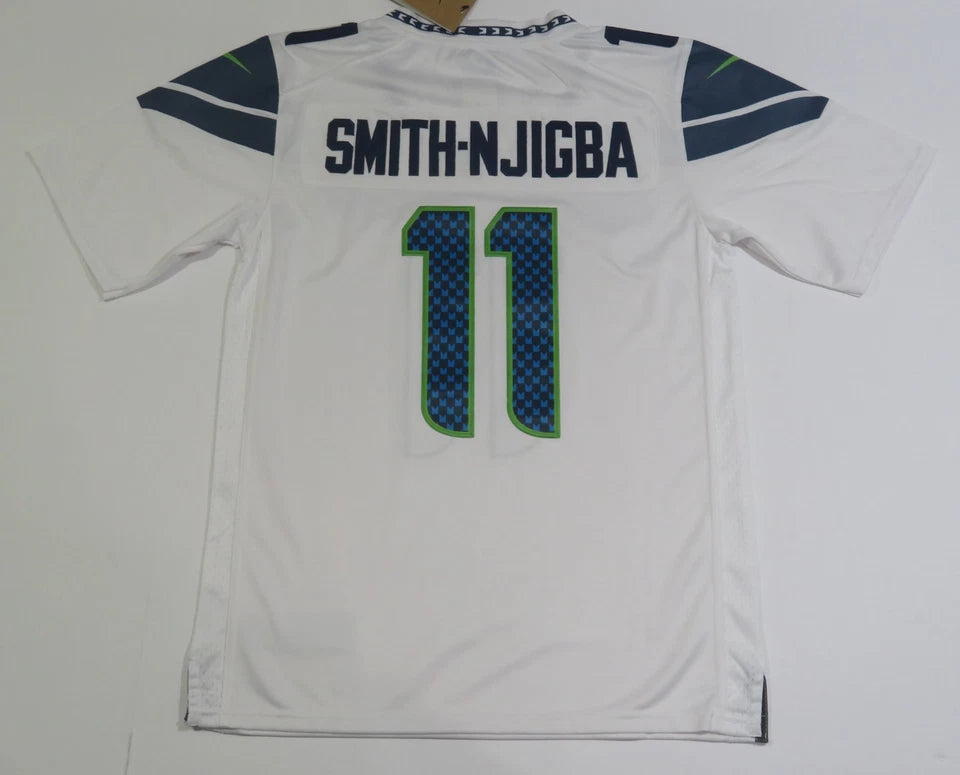 SEATTLE SEAHAWKS JAXSON SMITH-NJIGBA WHITE SUPERBOWL JERSEY